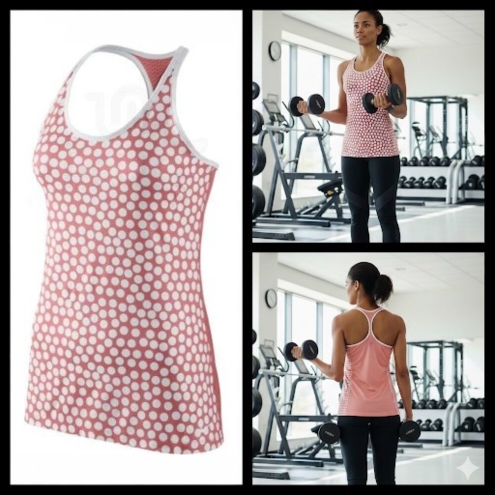 Nike Dri-FIT Womens‎ Tank Top Large Pink White Polka Dot Racerback Sleeveless